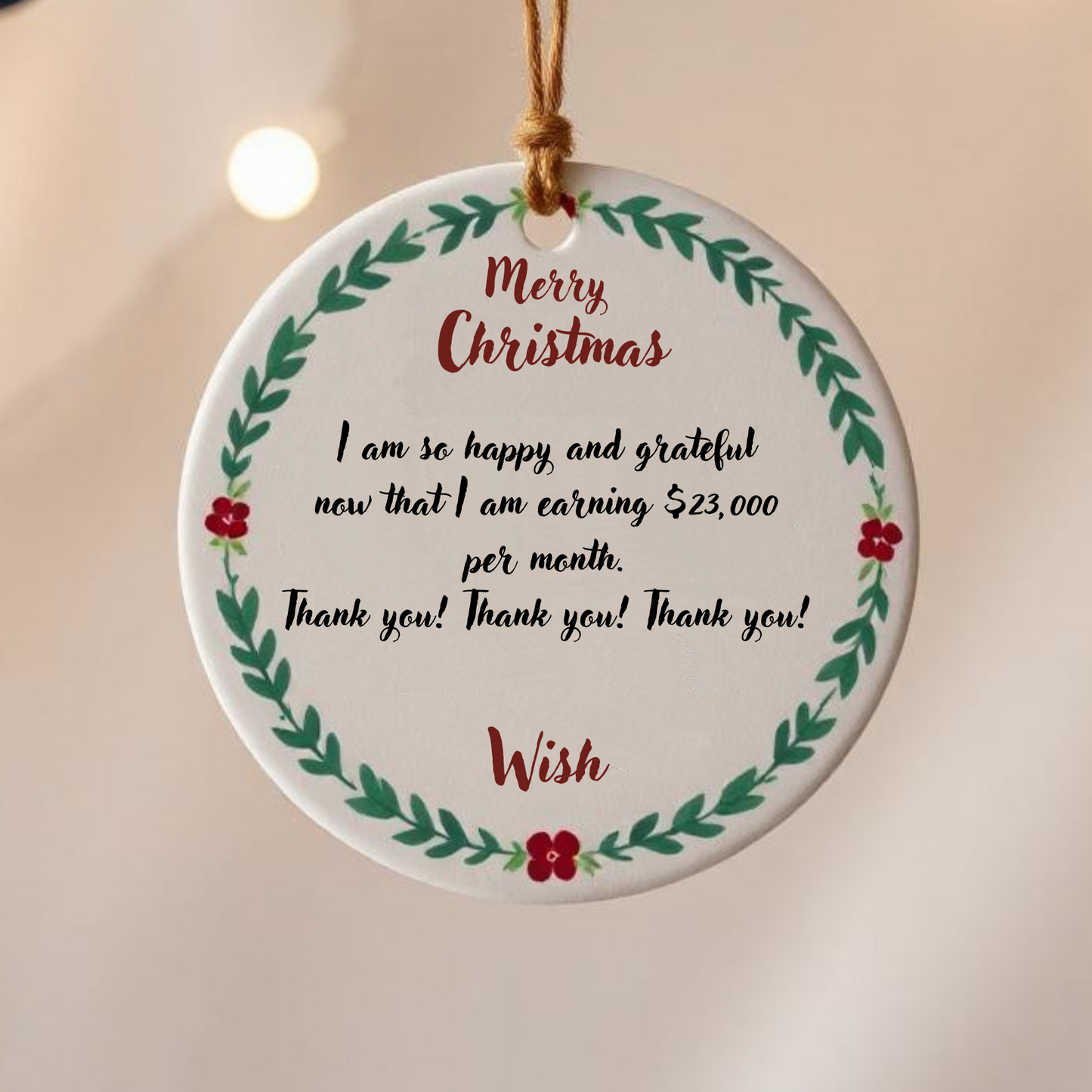 Personalized Christmas Wish Ornament Style 1 – Make Your Wish Come True